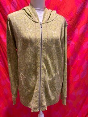 Liz Claiborne Paisley Full Zip Hoodie Jacket Chartreuse | Large